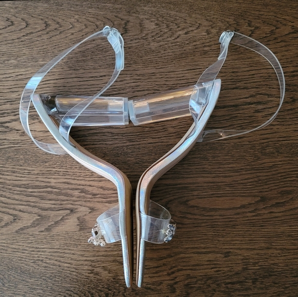 Aldo Clear High Block Heel Ankle Strap Sandals with Rhinestones Details.… - Picture 2 of 5